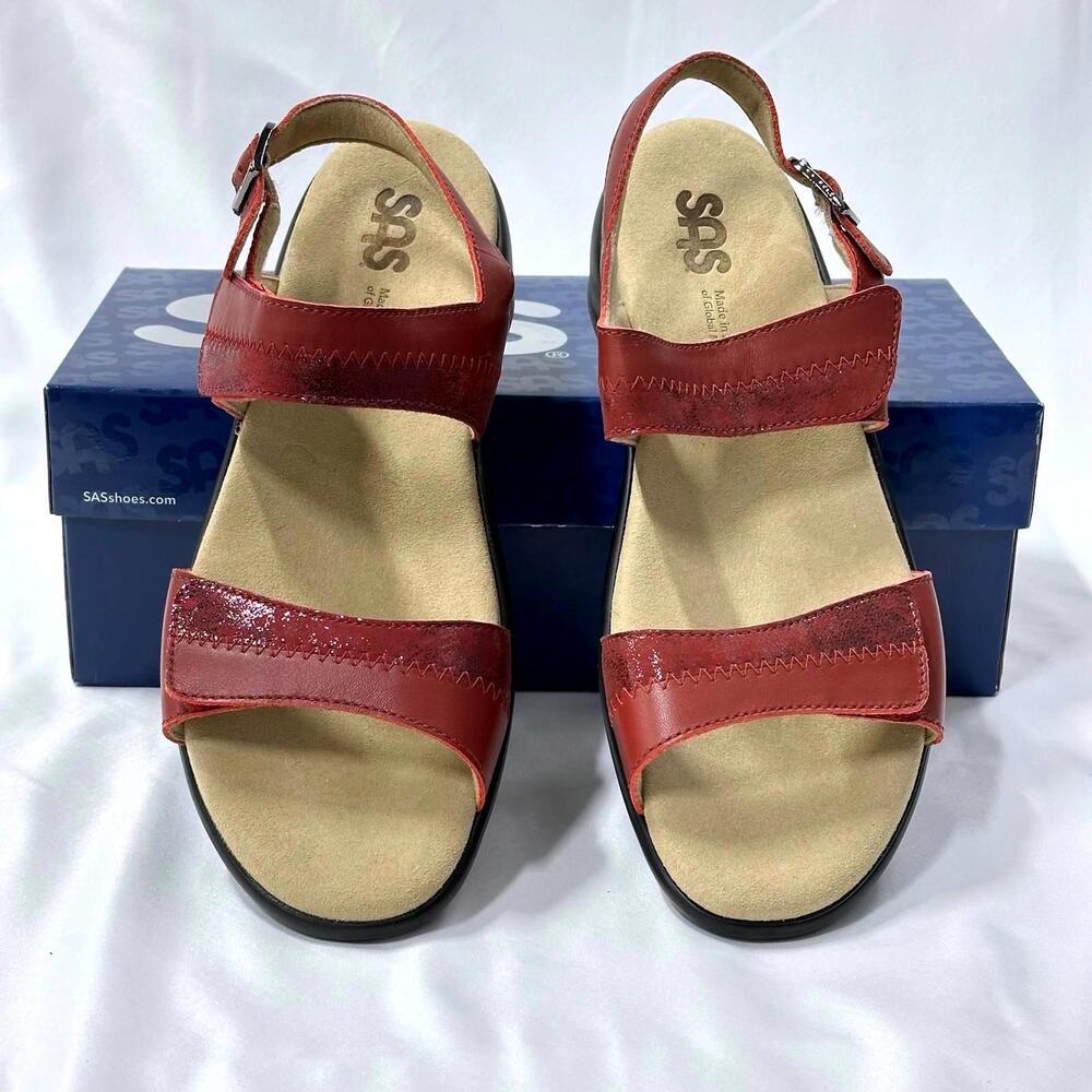 SAS Women 9.5 Nudu Cabernet Red Leather Chic Travel Walking Slingback Sandal